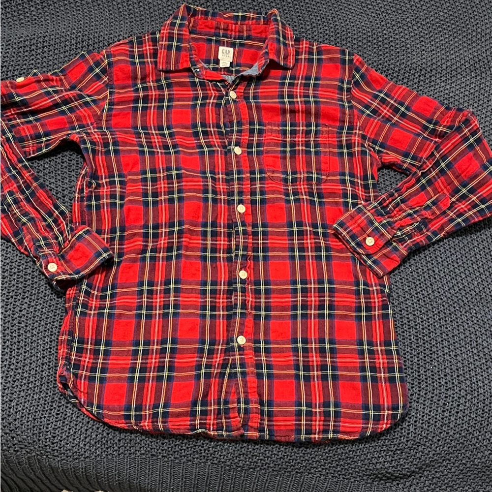 GAP Kids Classic Red Plaid Button Down Lined Flannel Shirt size XXL 14-16